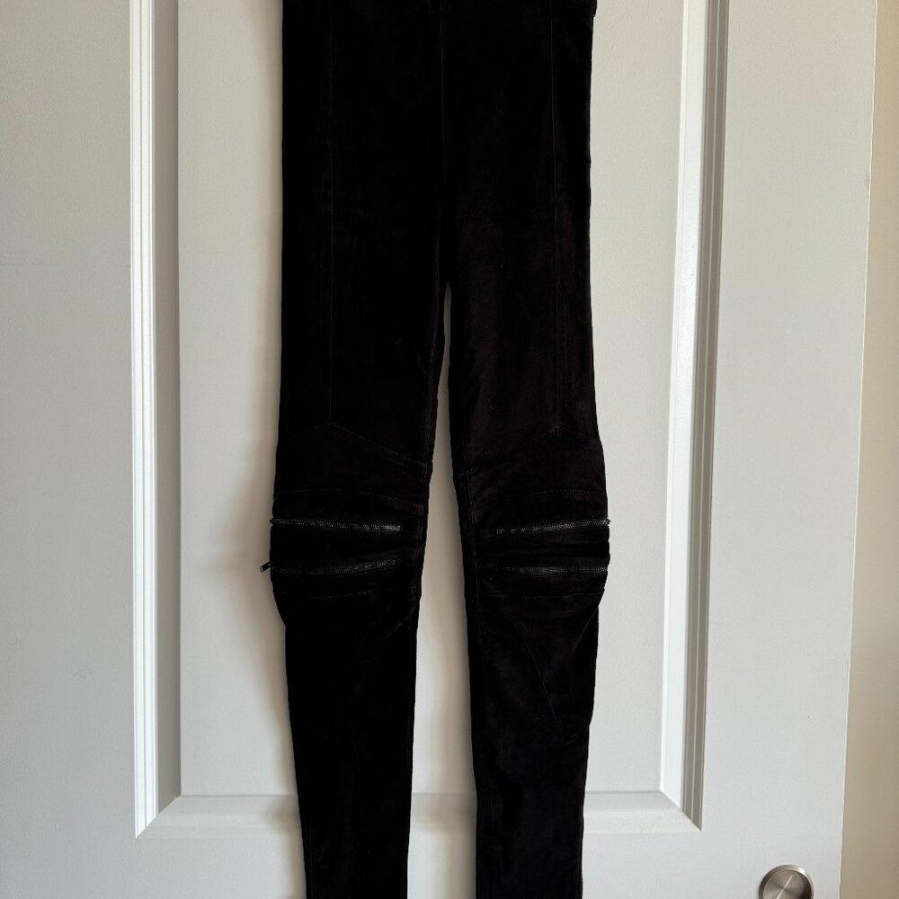 SAINT LAURENT Suede Biker Zipped Detailed Pants